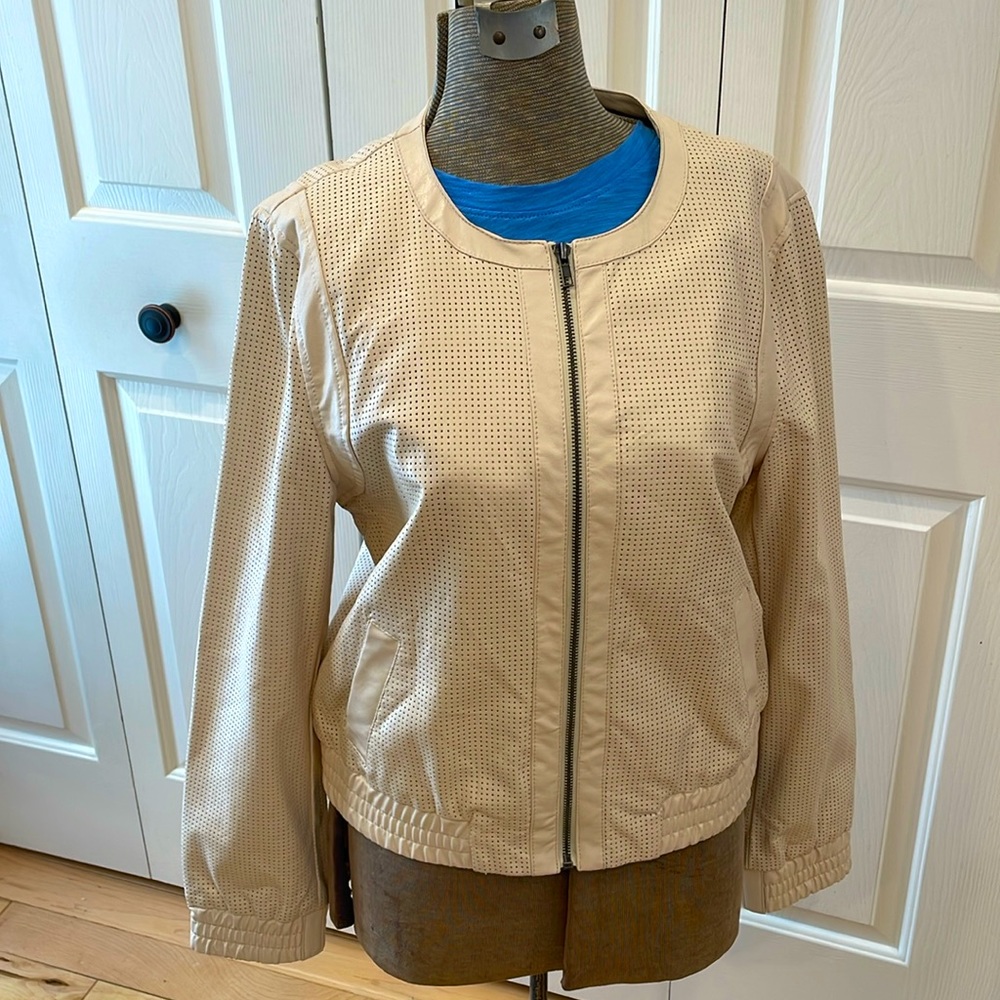Ann Taylor ivory full zip vegan leather jacket